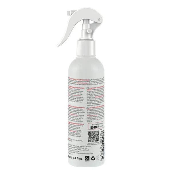 AnimologyEssentialsCatNoRinseShampooSpray_Papaya_Coconut_250ml_Back_x800.webp Animology Essentials Cat Papaya & Coconut No Rinse Shampoo Spray 250ml