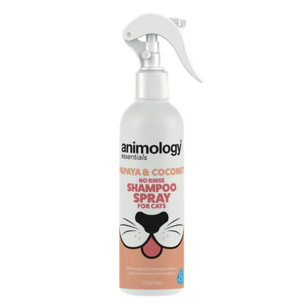 AnimologyEssentialsCatNoRinseShampooSpray_Papaya_Coconut_250ml_Front_x800.webp Animology Essentials Cat Papaya & Coconut No Rinse Shampoo Spray 250ml